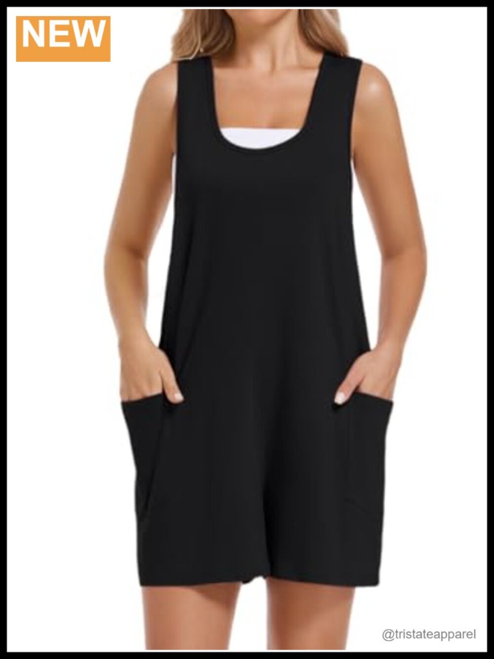 Womens Sleeveless Romper Loose Crew Neck Shorts Jumpsuit with Pockets